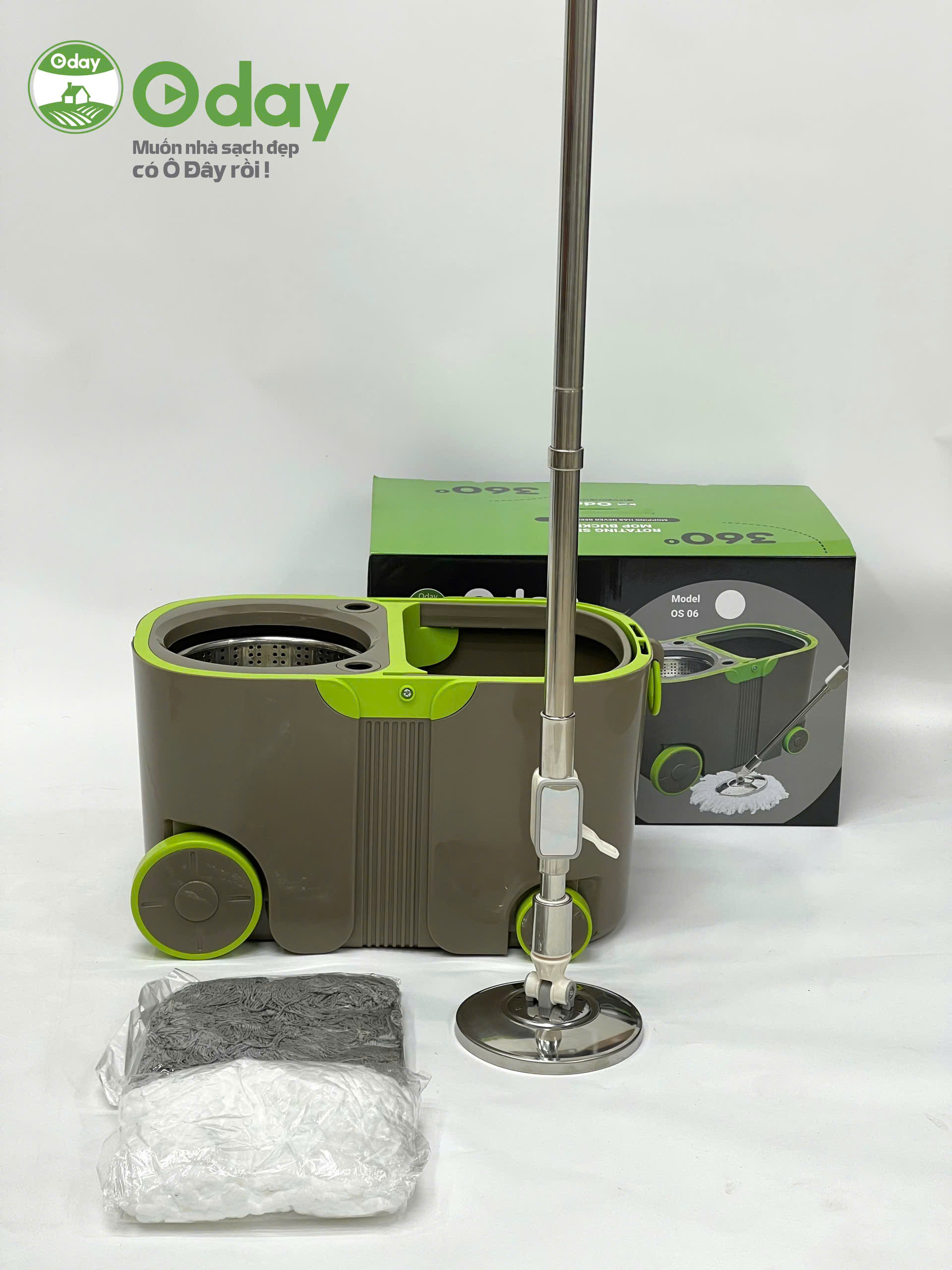 Bộ Lau Nhà 360 Độ Có 4 Bánh Xe, Cán Siêu Dài 1,5m Oday OS06