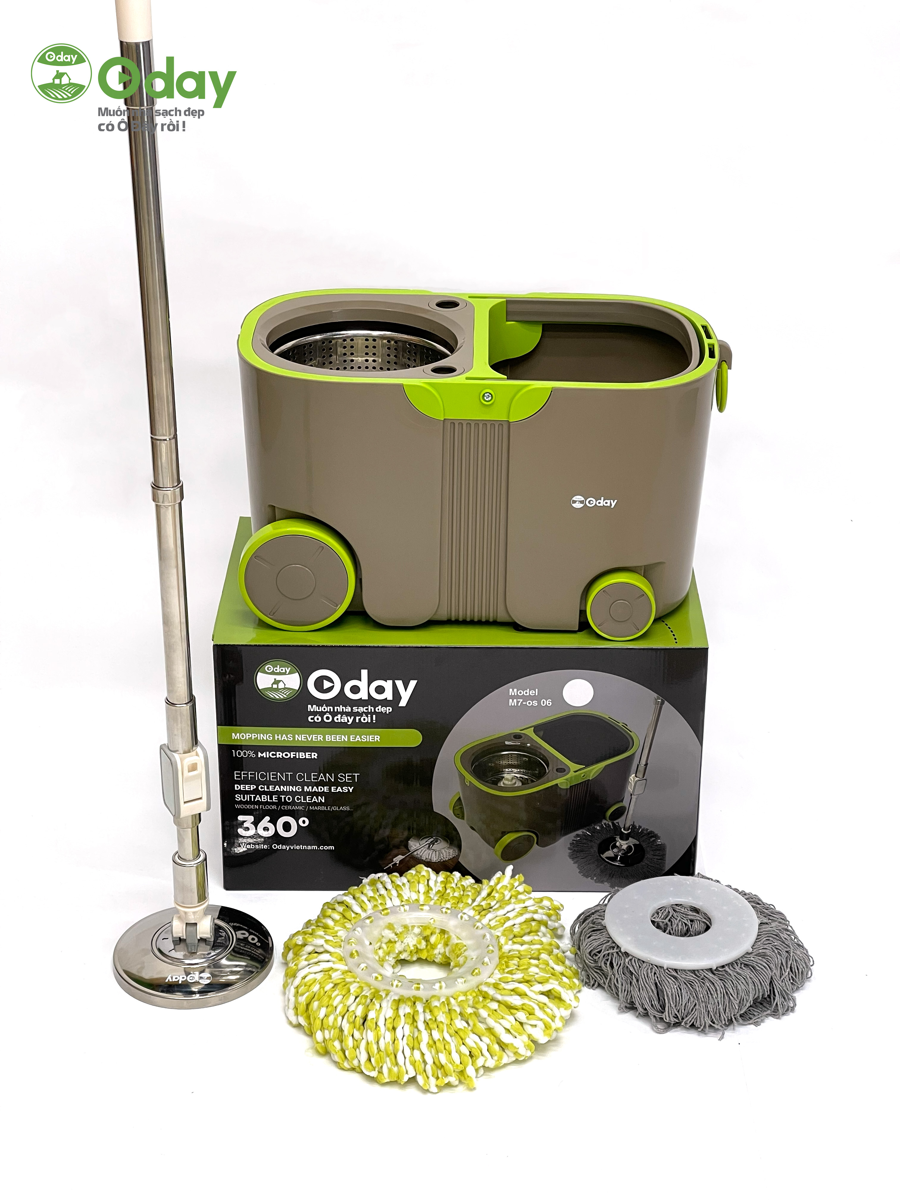 Bộ Lau Nhà 360 Độ Có 4 Bánh Xe, Cán Siêu Dài 1,5m Oday OS06