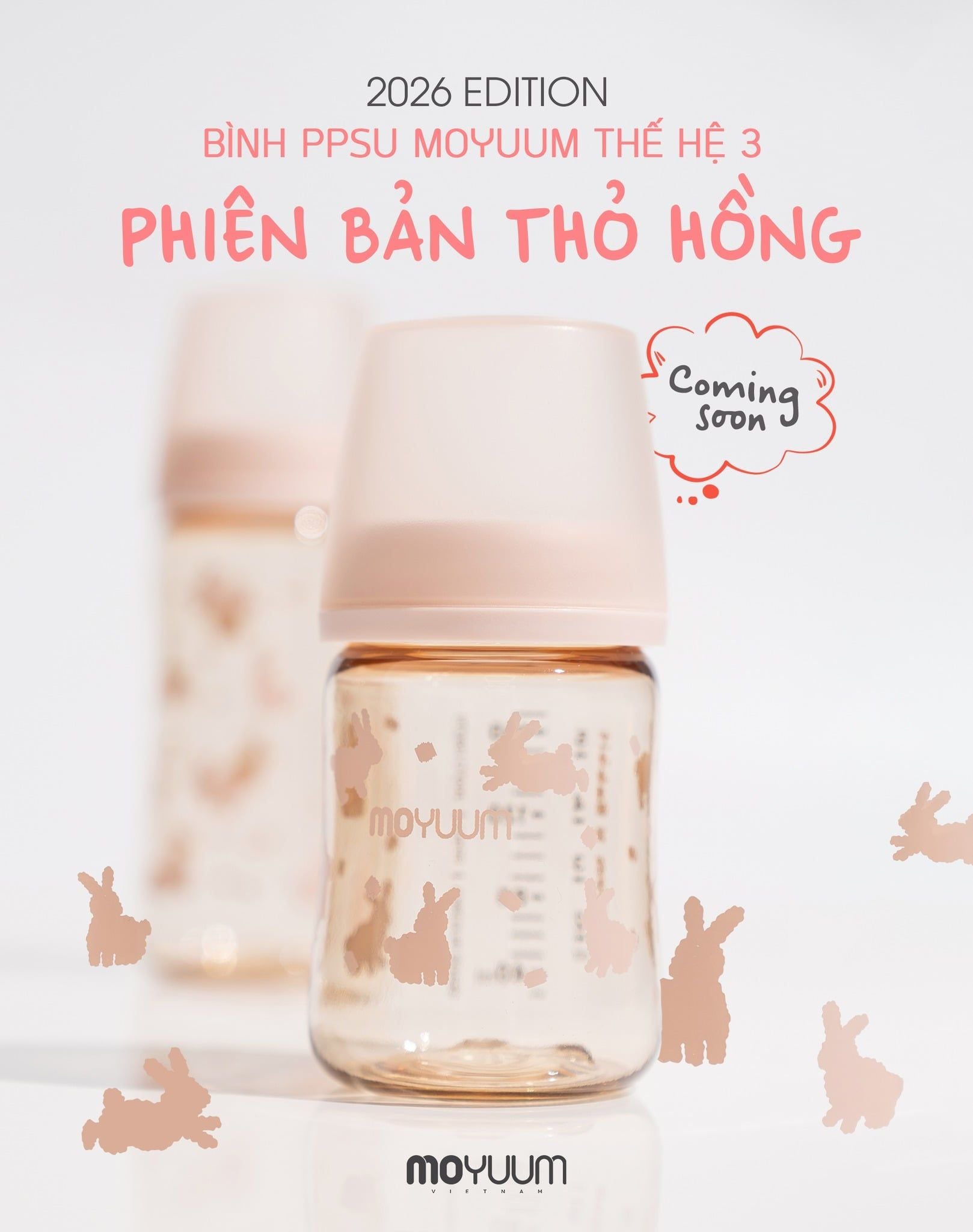 Bình sữa PPSU Moyuum Hàn Quốc thế hệ 3 - Mẫu thỏ hồng
