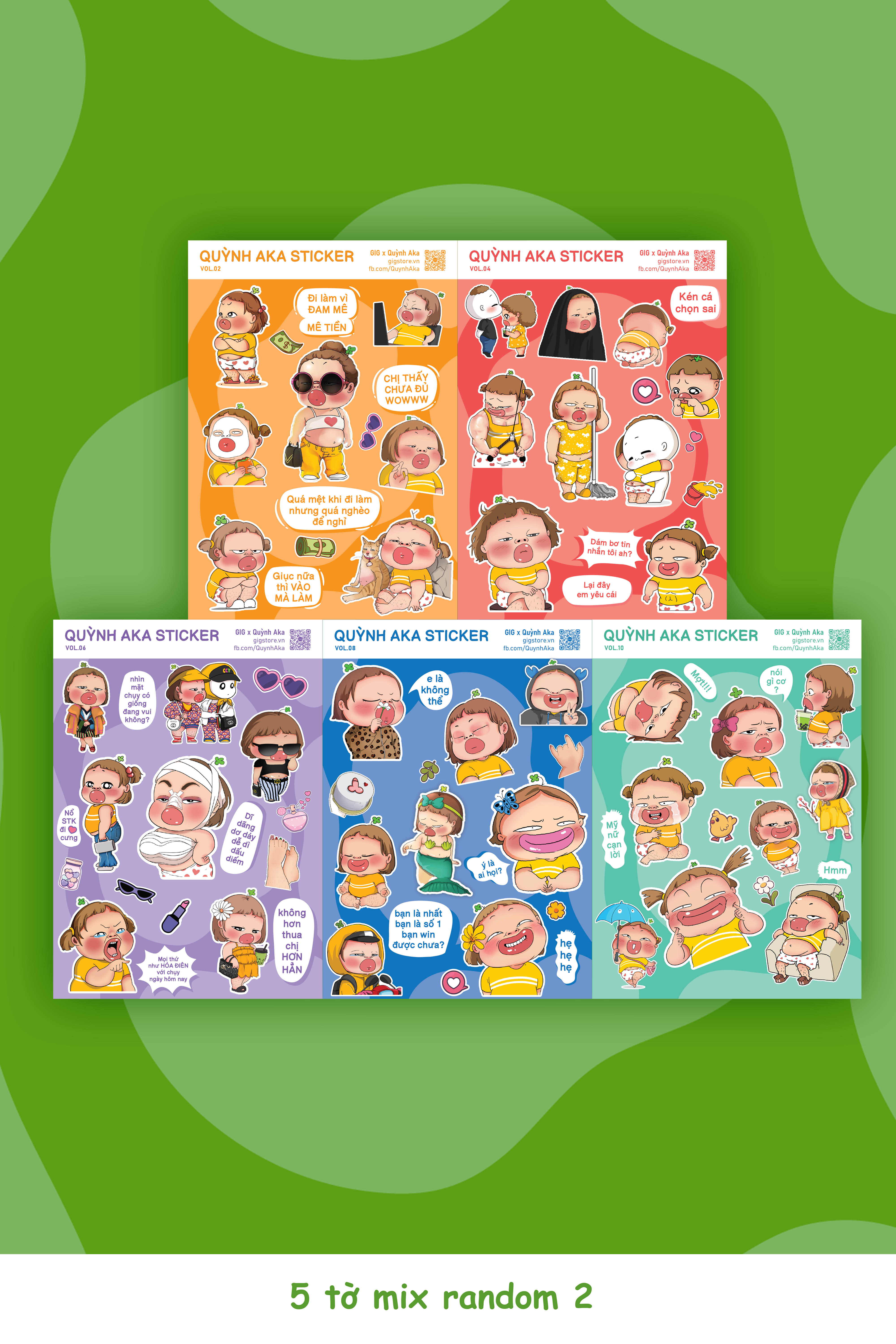 Set Sticker In Hình Quỳnh Aka x GIG | Set Random Decal Trang Trí Dán Laptop, Điện Thoại, Mũ, Cốc,...