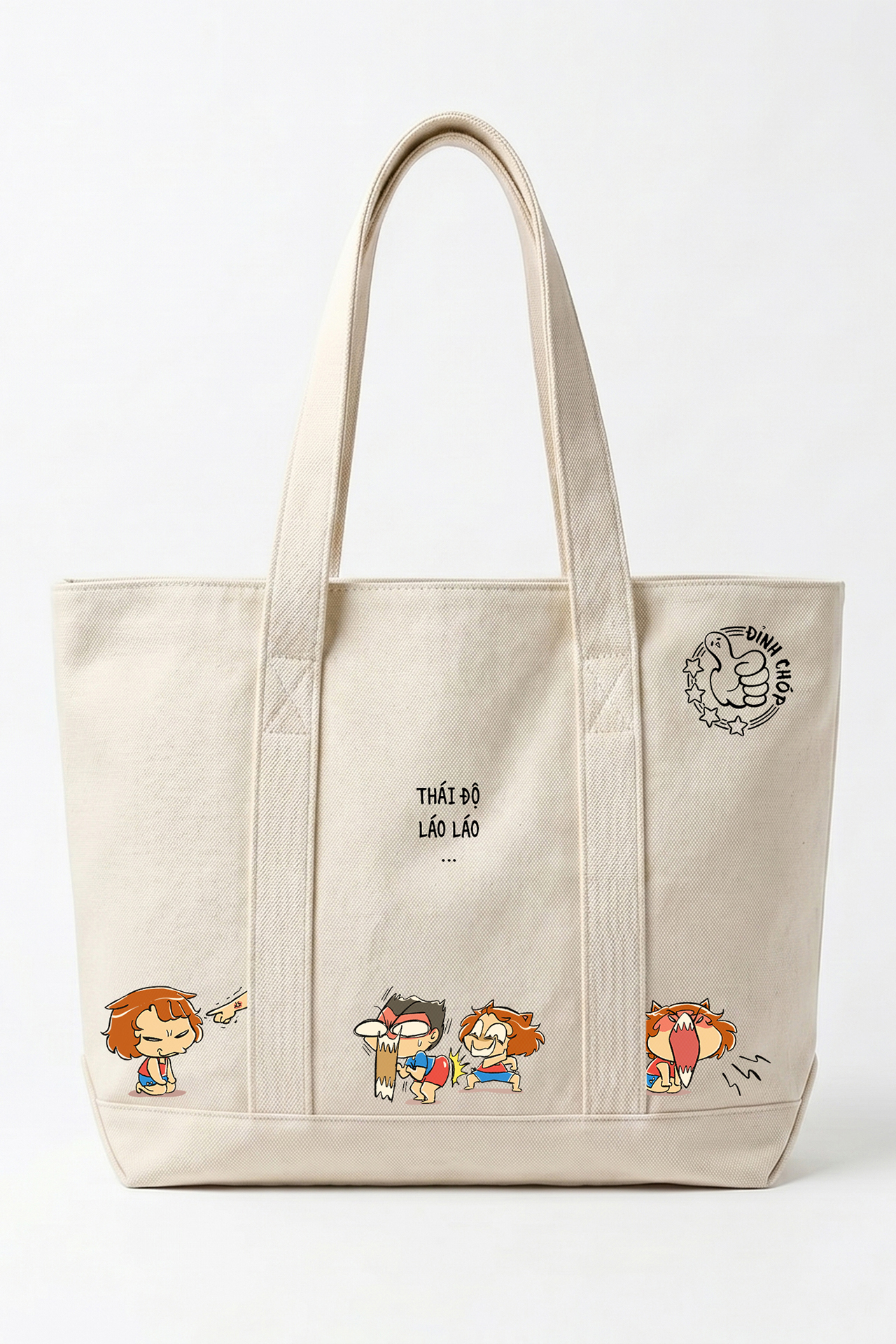 [Freeship] Túi tote “THÁI ĐỘ & QUẢ BÁO” | GIG x Tai Mèo & Mặt Ngầu