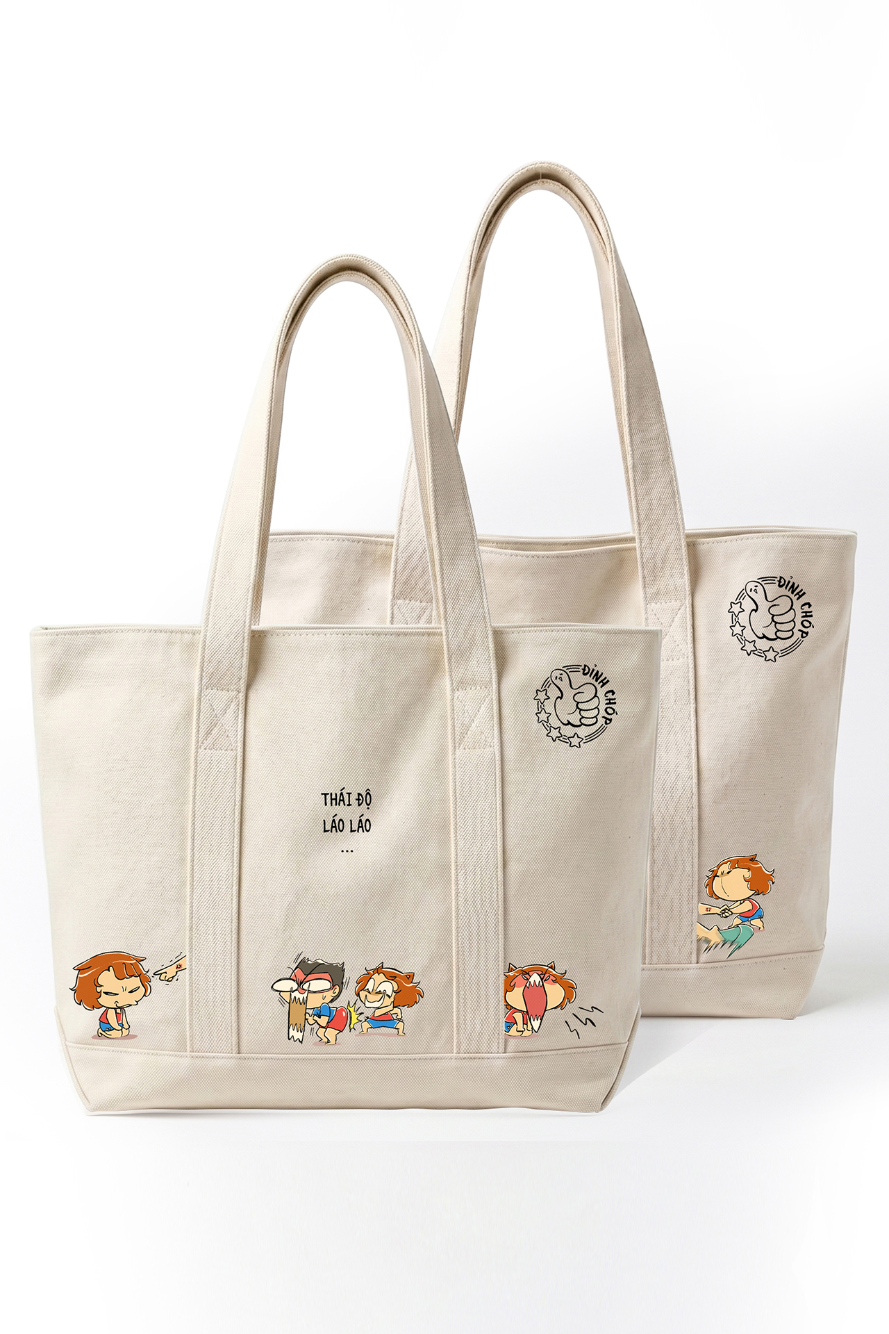 [Freeship] Túi tote “THÁI ĐỘ & QUẢ BÁO” | GIG x Tai Mèo & Mặt Ngầu