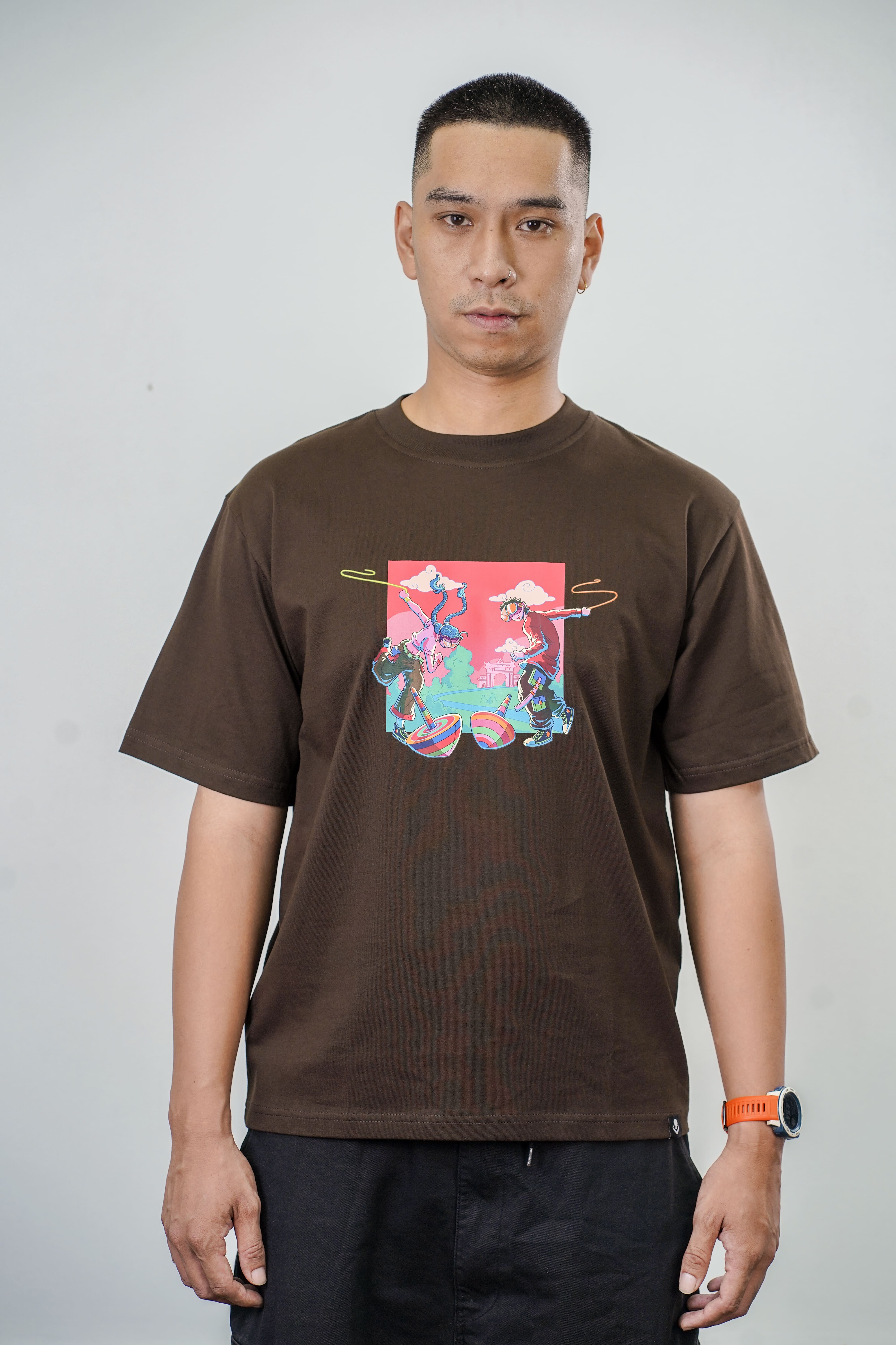 [BST Nối] Áo Phông Cotton In Hình Trò Chơi Dân Gian Cù Quay