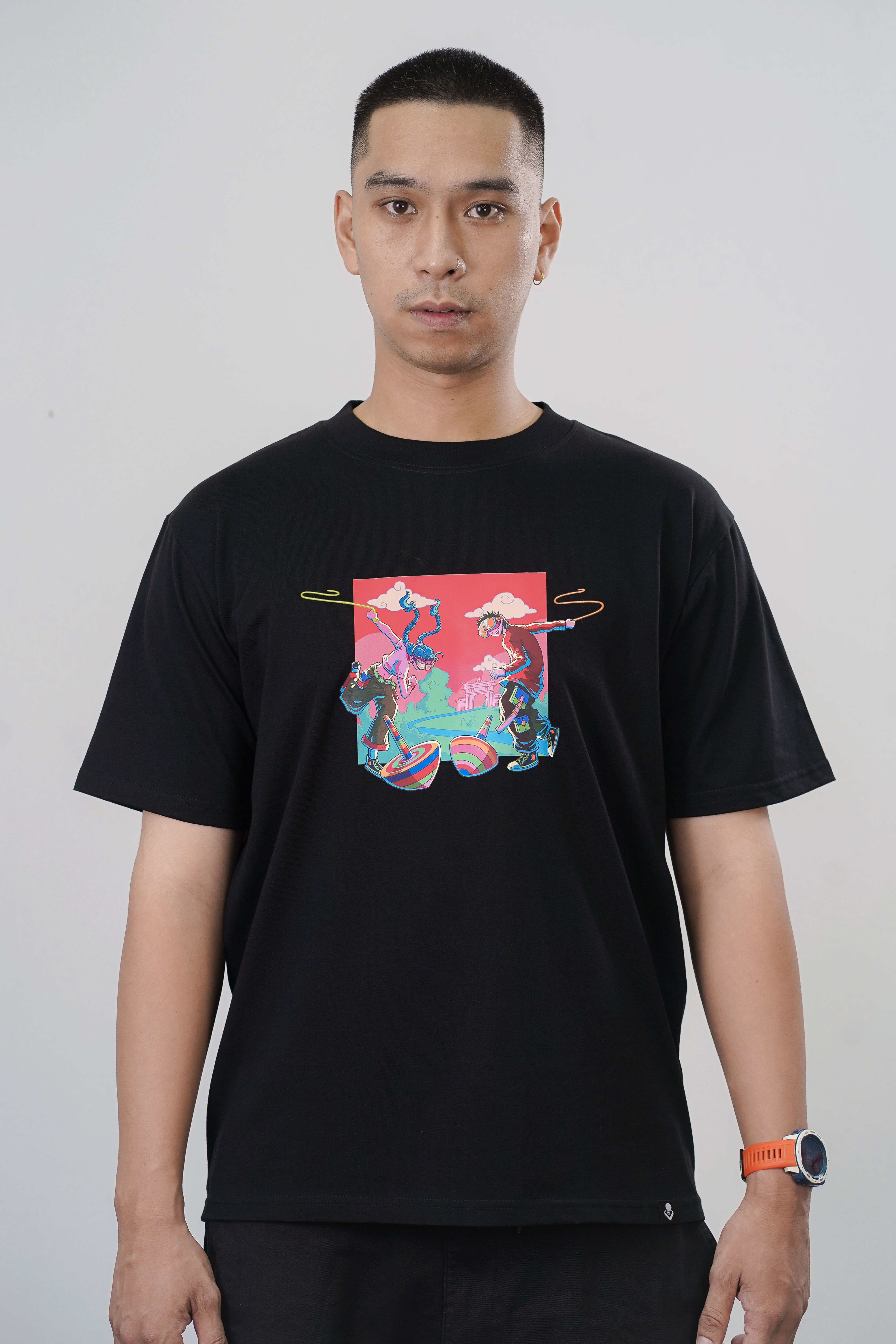 [BST Nối] Áo Phông Cotton In Hình Trò Chơi Dân Gian Cù Quay