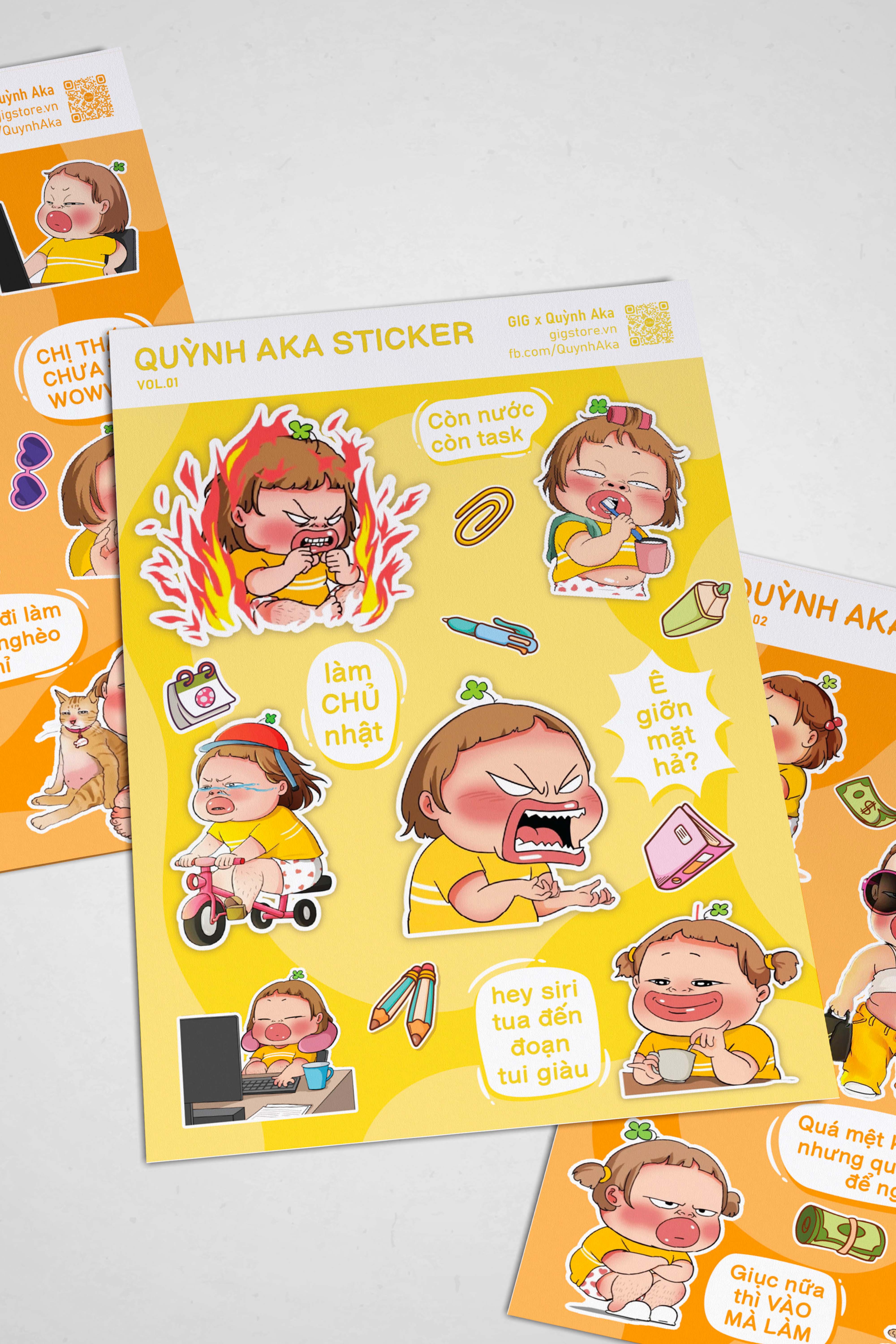 Set Sticker In Hình Quỳnh Aka x GIG | Set Random Decal Trang Trí Dán Laptop, Điện Thoại, Mũ, Cốc,...