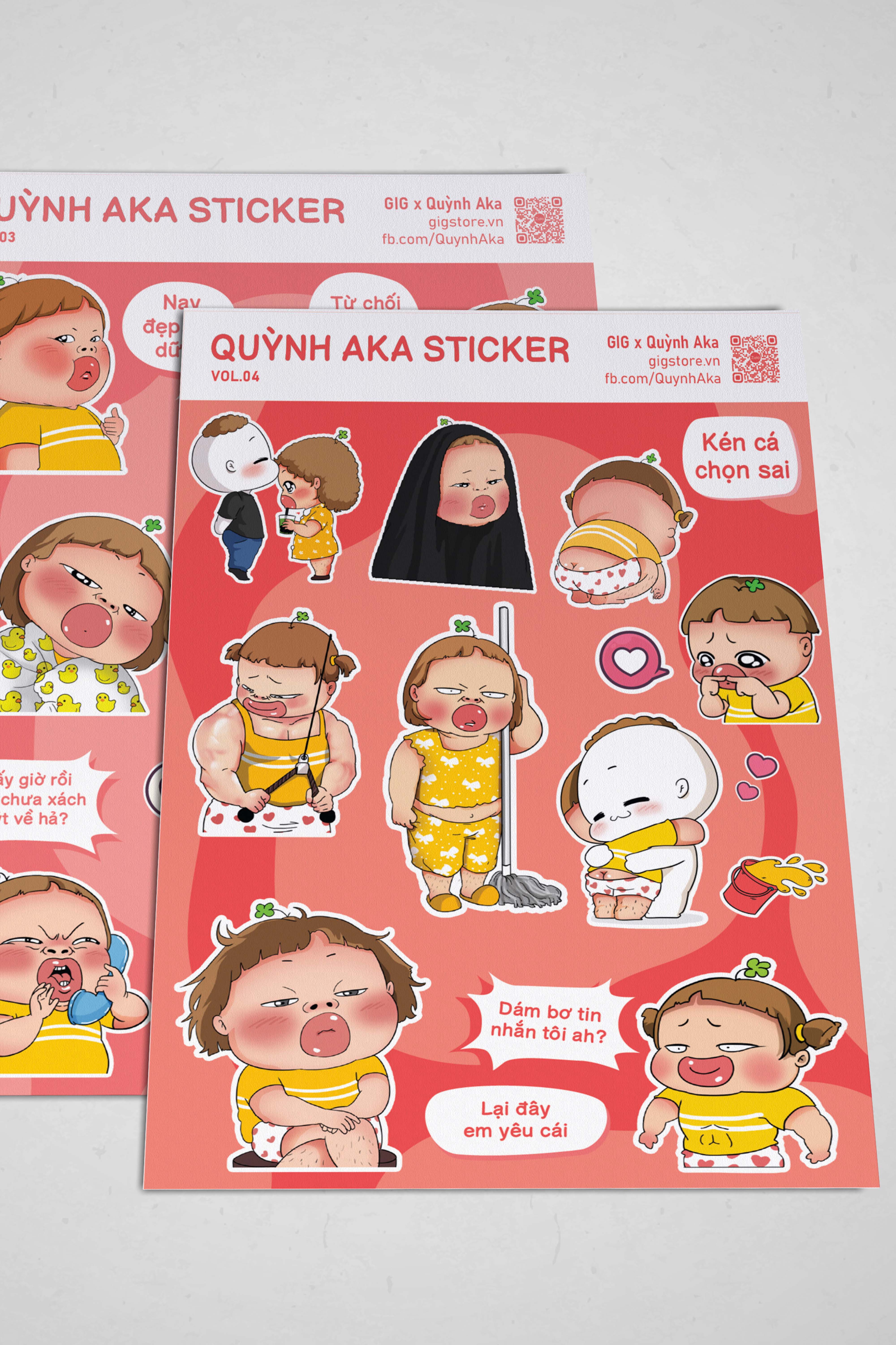 Set Sticker In Hình Quỳnh Aka x GIG | Set Random Decal Trang Trí Dán Laptop, Điện Thoại, Mũ, Cốc,...