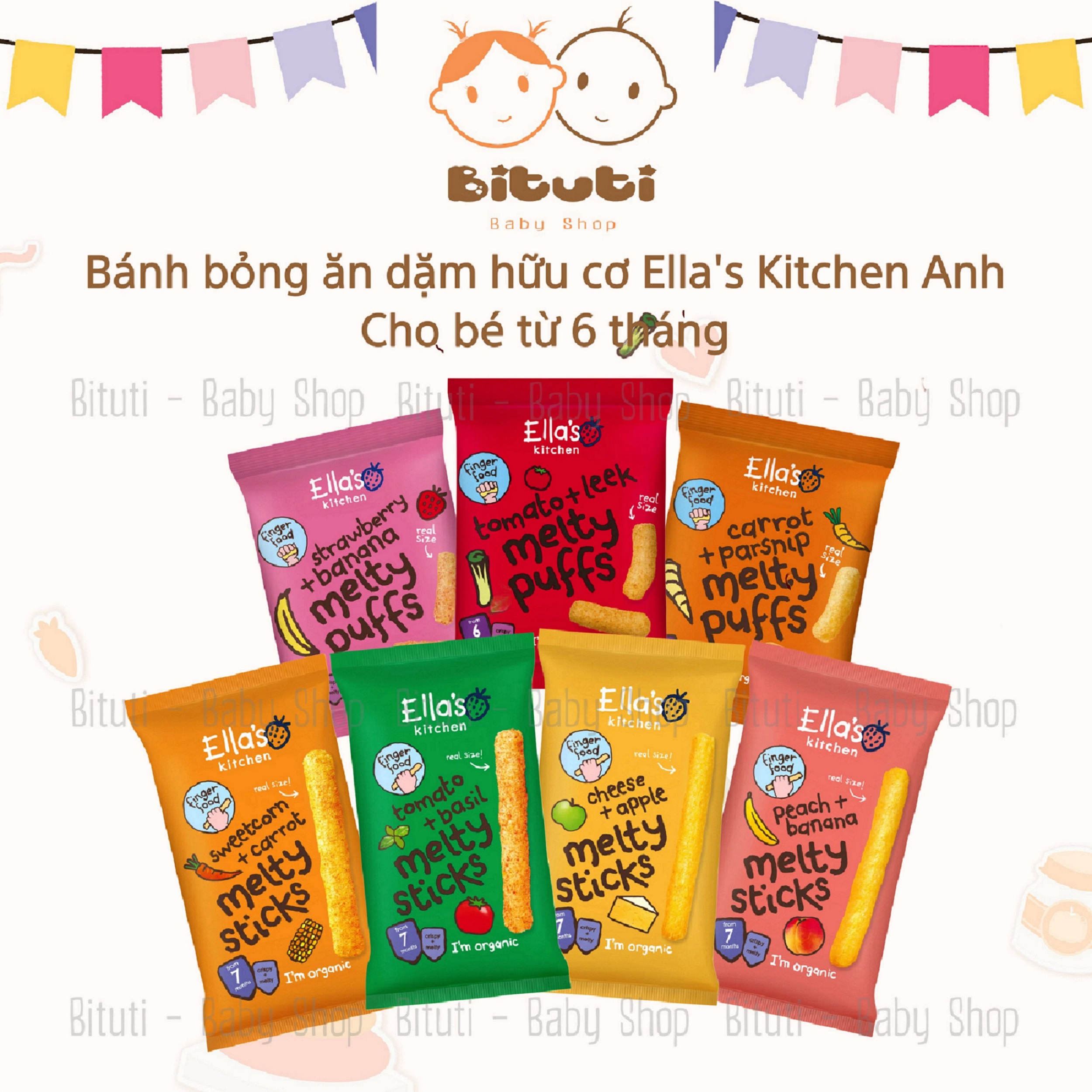 Bánh bỏng ăn dặm hữu cơ Ella's Kitchen cho bé từ 6 tháng