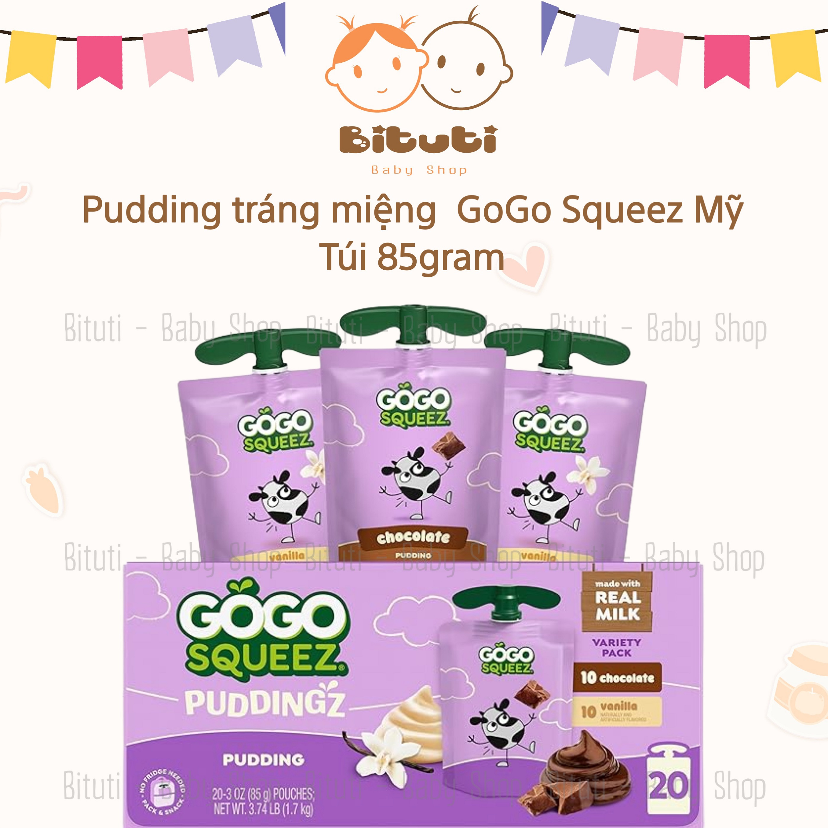 Pudding tráng miệng dạng túi Gogo Squeez Mỹ cho bé từ 10 tháng