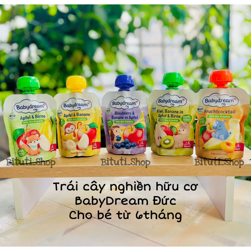 Trái cây nghiền hữu cơ Babydream Đức cho bé từ 6 tháng túi 90g