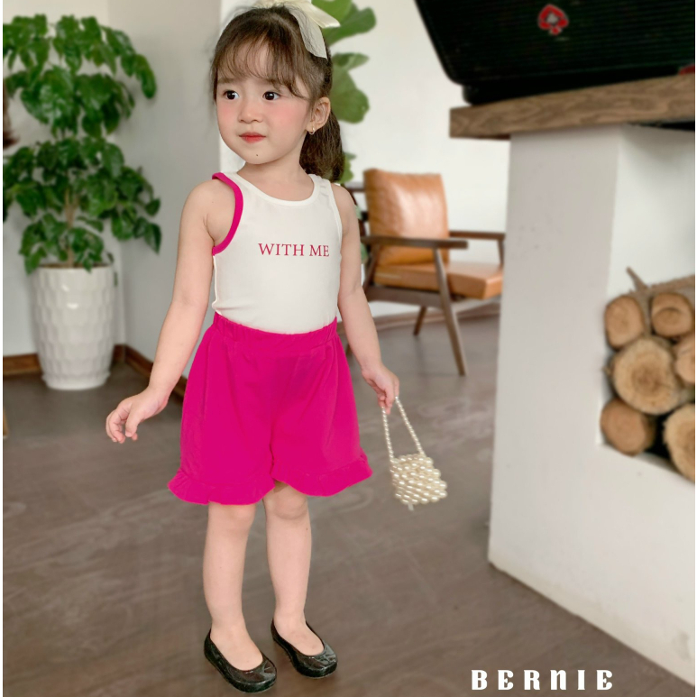 Set bé gái ba lỗ viền vai quần loe Bernie