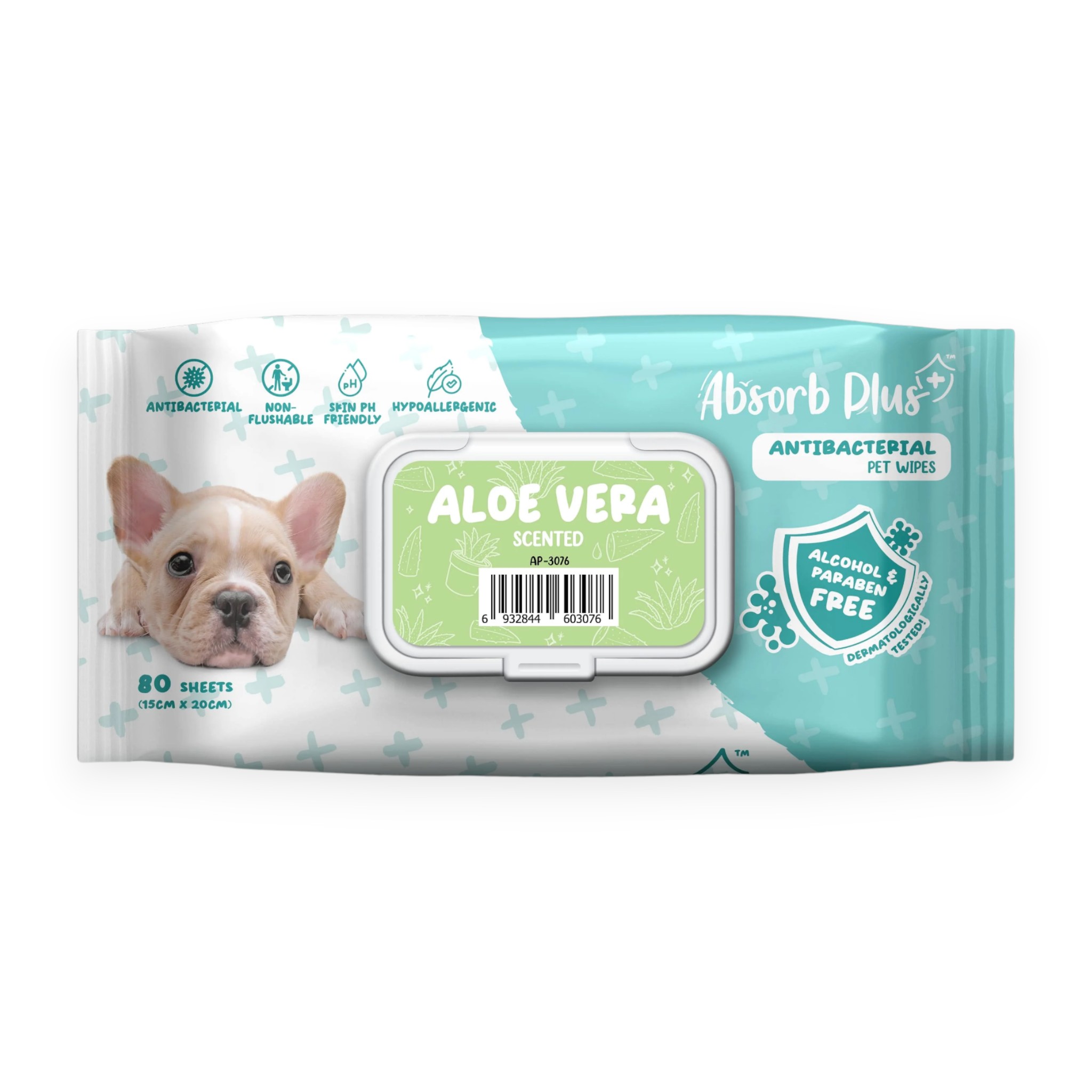 Khăn ướt Absorb Plus Than Hoạt Tính Hương Nha Đam 80 Tờ Size 15x20 cm cho Chó - Aloe Vera