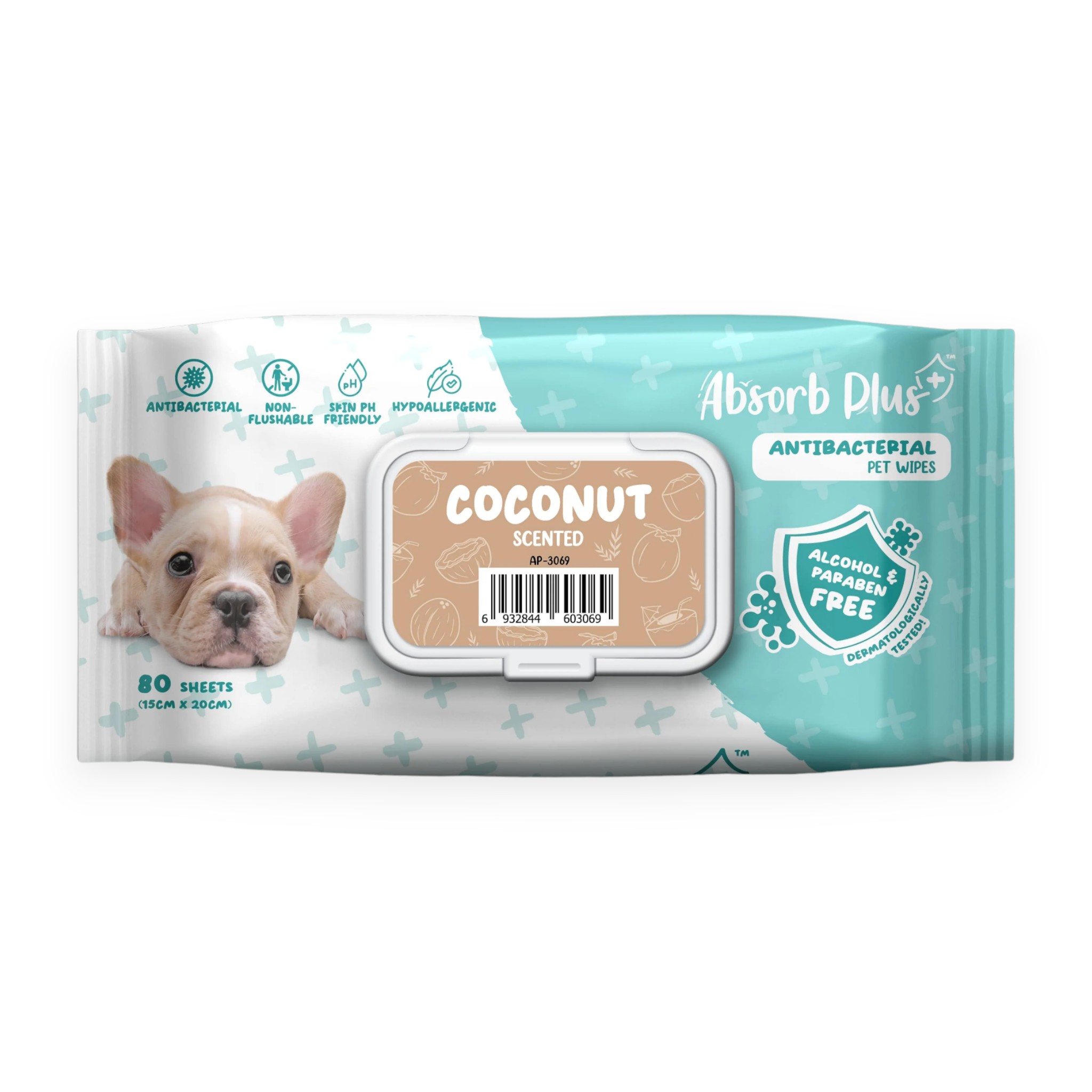 Khăn ướt Absorb Plus Than Hoạt Tính Hương Dừa 80 Tờ Size 15x20 cm cho Chó - Coconut