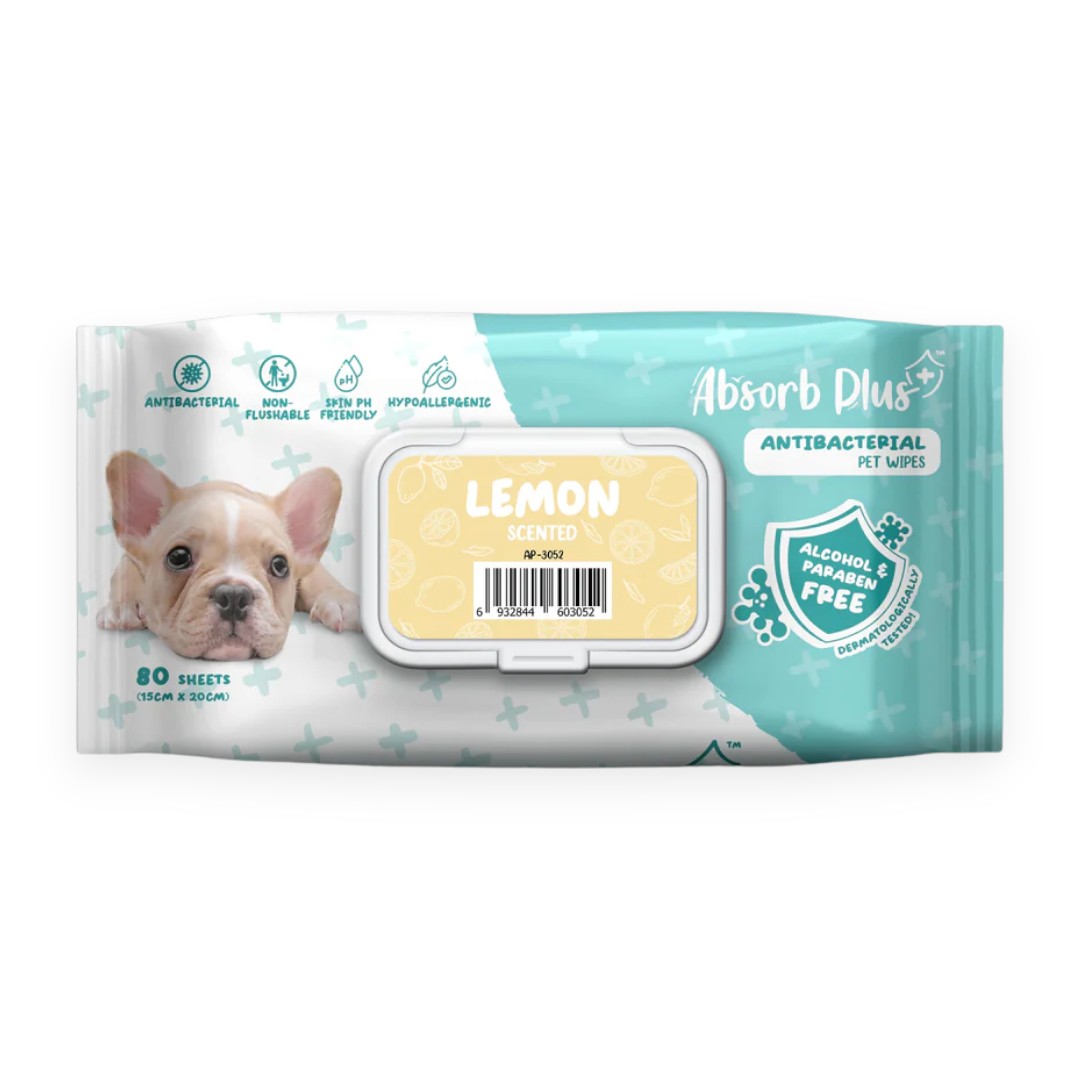 Khăn ướt Absorb Plus Kháng Khuẩn Hương Chanh Vàng 80 Tờ Size 15x20 cm cho Chó - Lemon