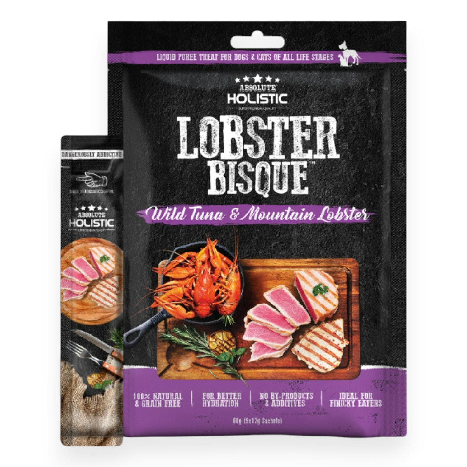 Súp thưởng Absolute Holistic Bisque - Thịt Cá Ngừ & Thịt Tôm Hùm Bông Bịch 60g cho Chó & Mèo