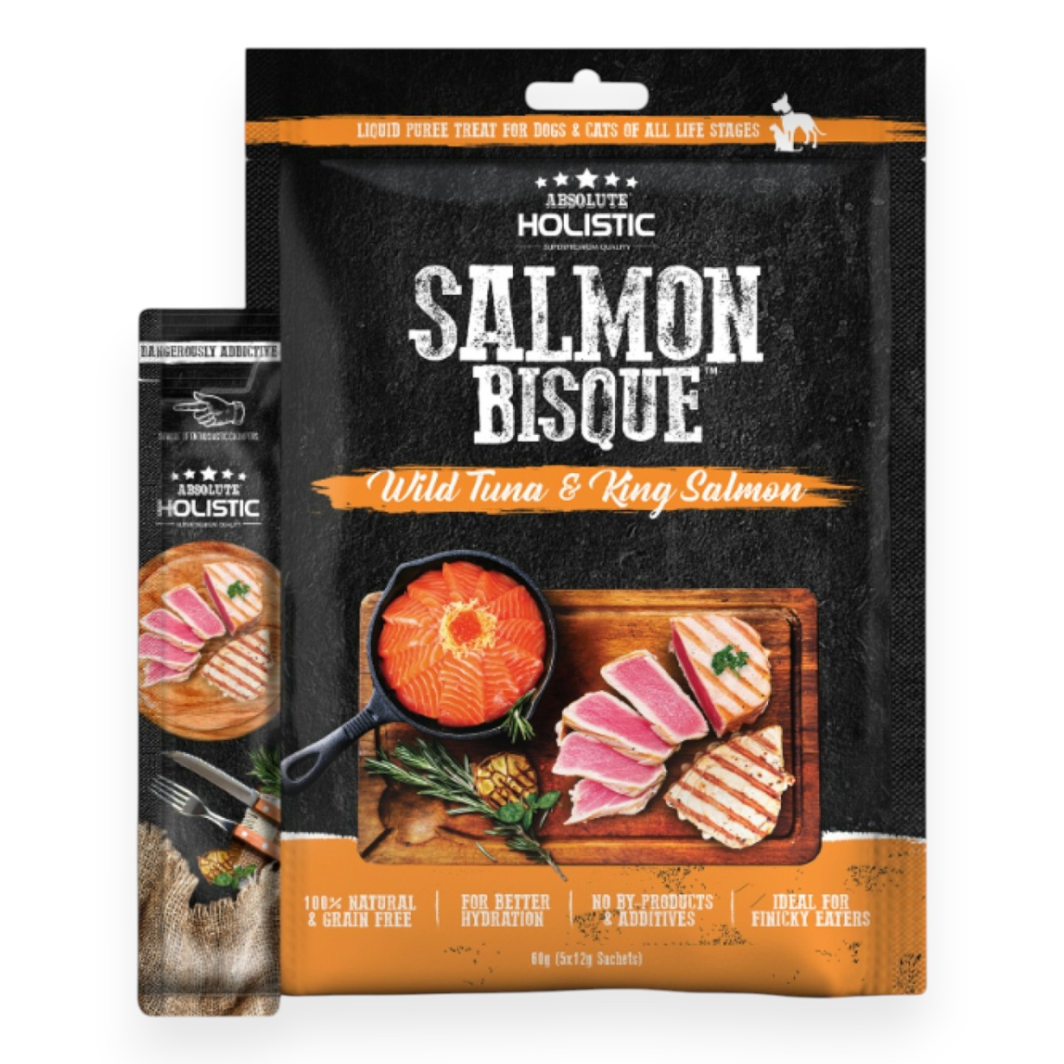 Súp thưởng Absolute Holistic Bisque - Thịt Cá Ngừ & Cá Hồi Bịch 60g cho Chó & Mèo