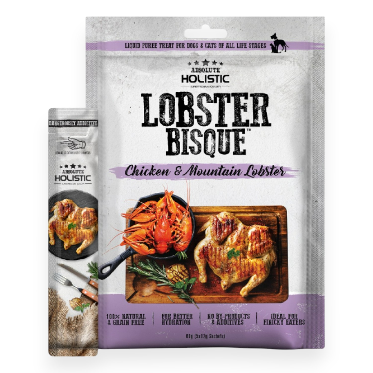 Súp thưởng Absolute Holistic Bisque - Thịt Gà & Thịt Tôm Hùm Bông Bịch 60g cho Chó & Mèo