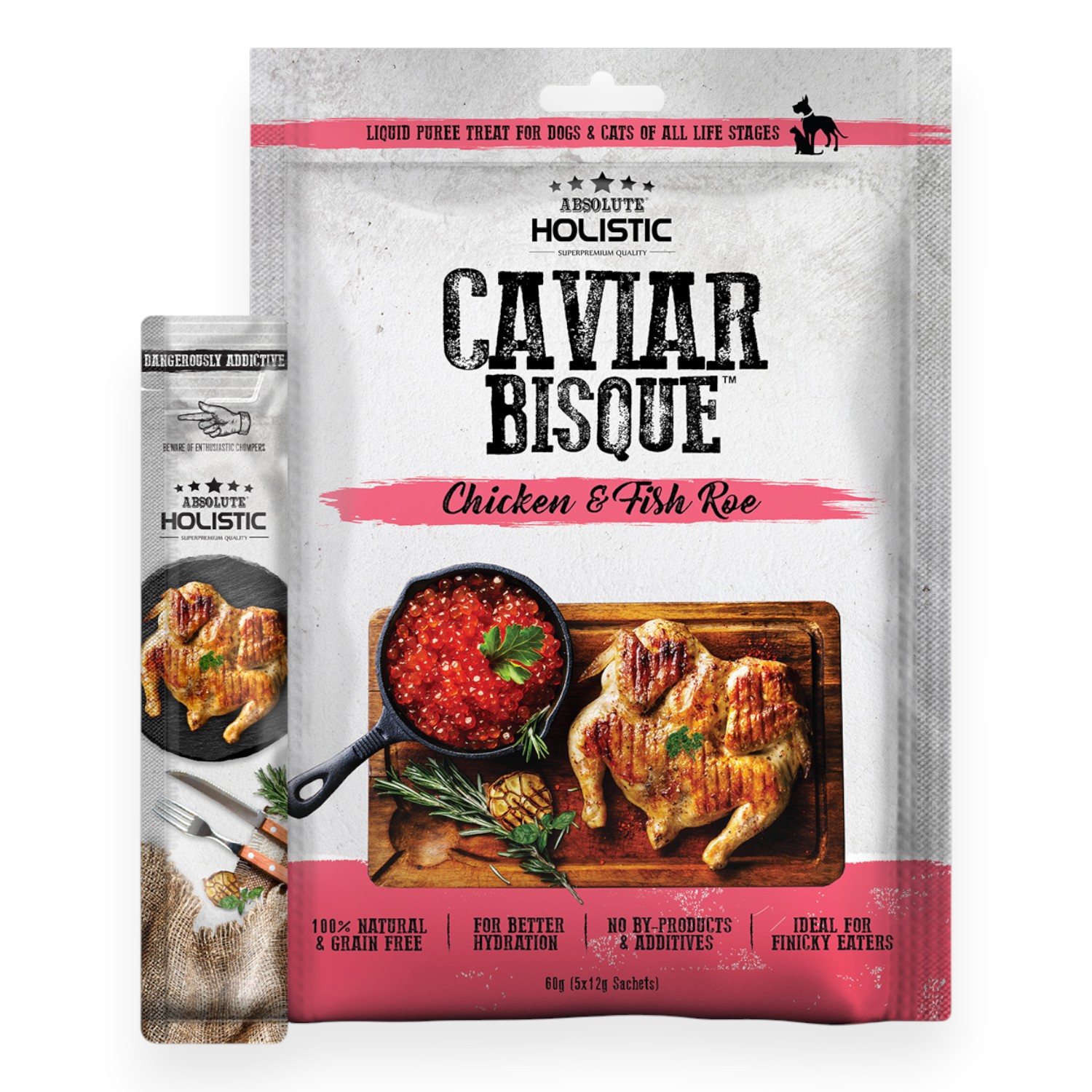 Súp thưởng Absolute Holistic Bisque - Thịt Gà & Trứng Cá Bịch 60g cho Chó & Mèo