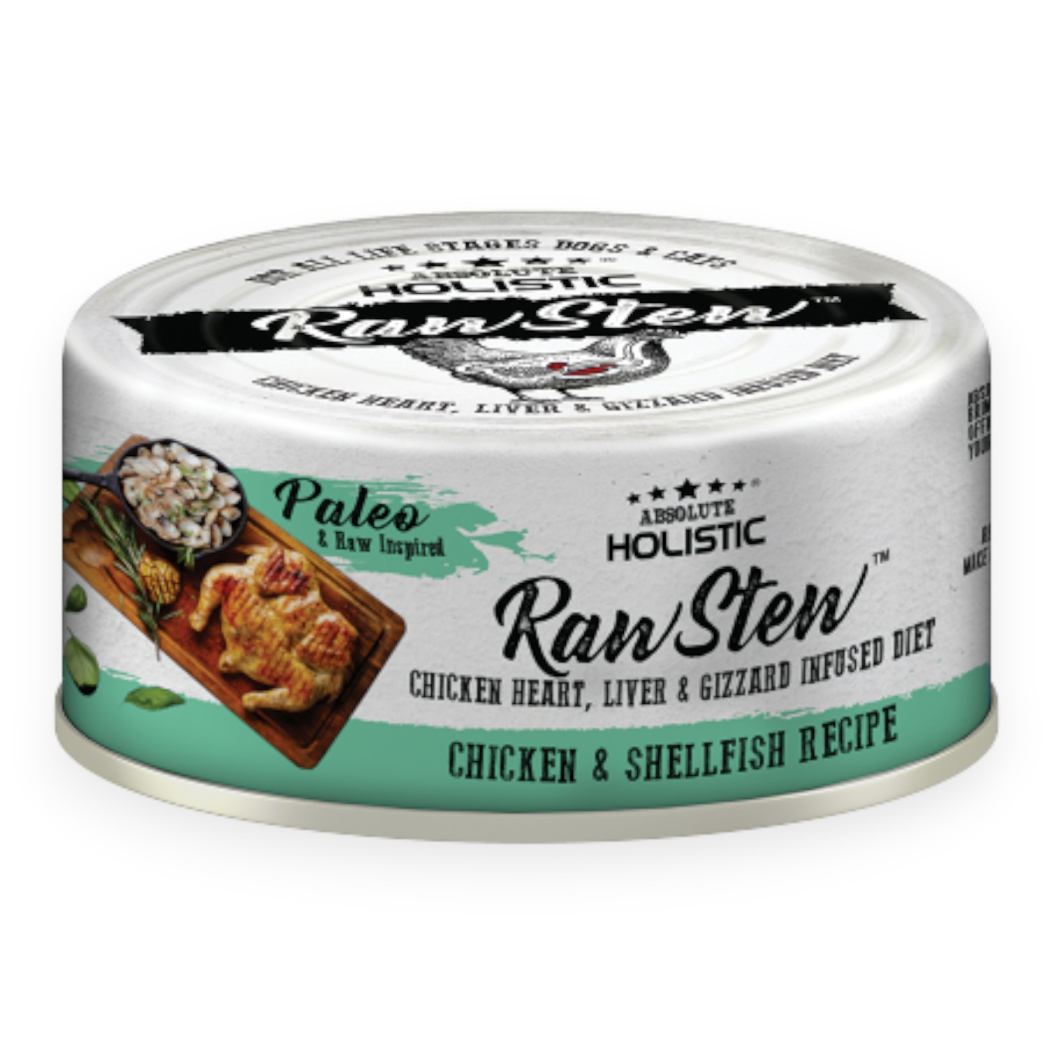 Pate Absolute Holistic Rawstew - Thịt Gà & Hến Lon 80g cho Chó & Mèo