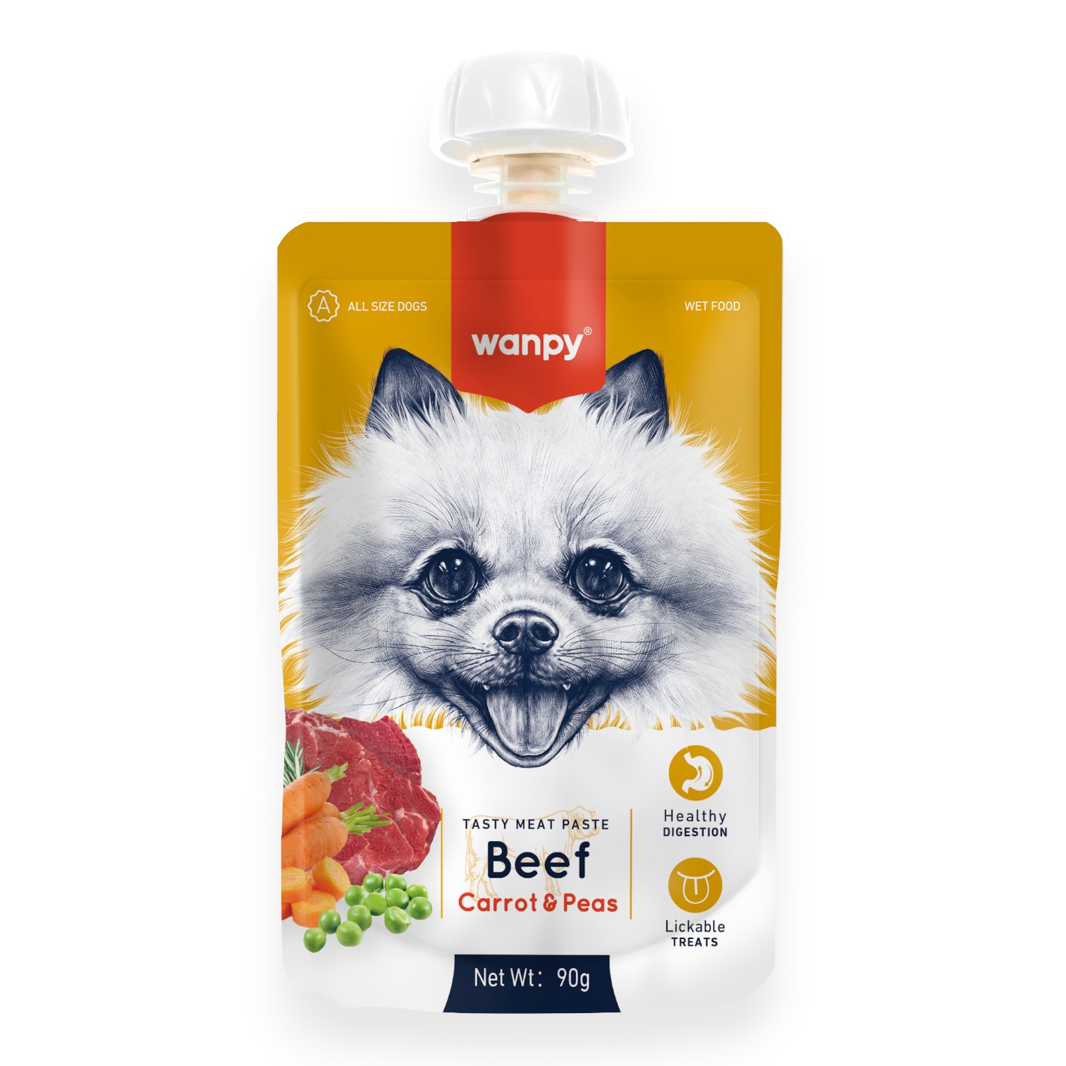 Súp Thưởng Wanpy Vị Thịt Bò, Cà Rốt & Đậu Gói 90g cho Chó - Beef, Carrot & Pea