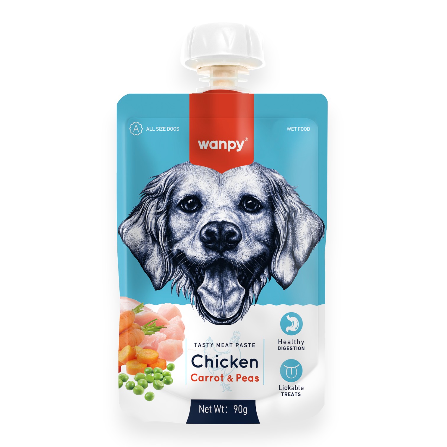 Súp Thưởng Wanpy Vị Thịt Gà, Cà Rốt & Đậu Gói 90g cho Chó - Chicken, Carrot & Pea