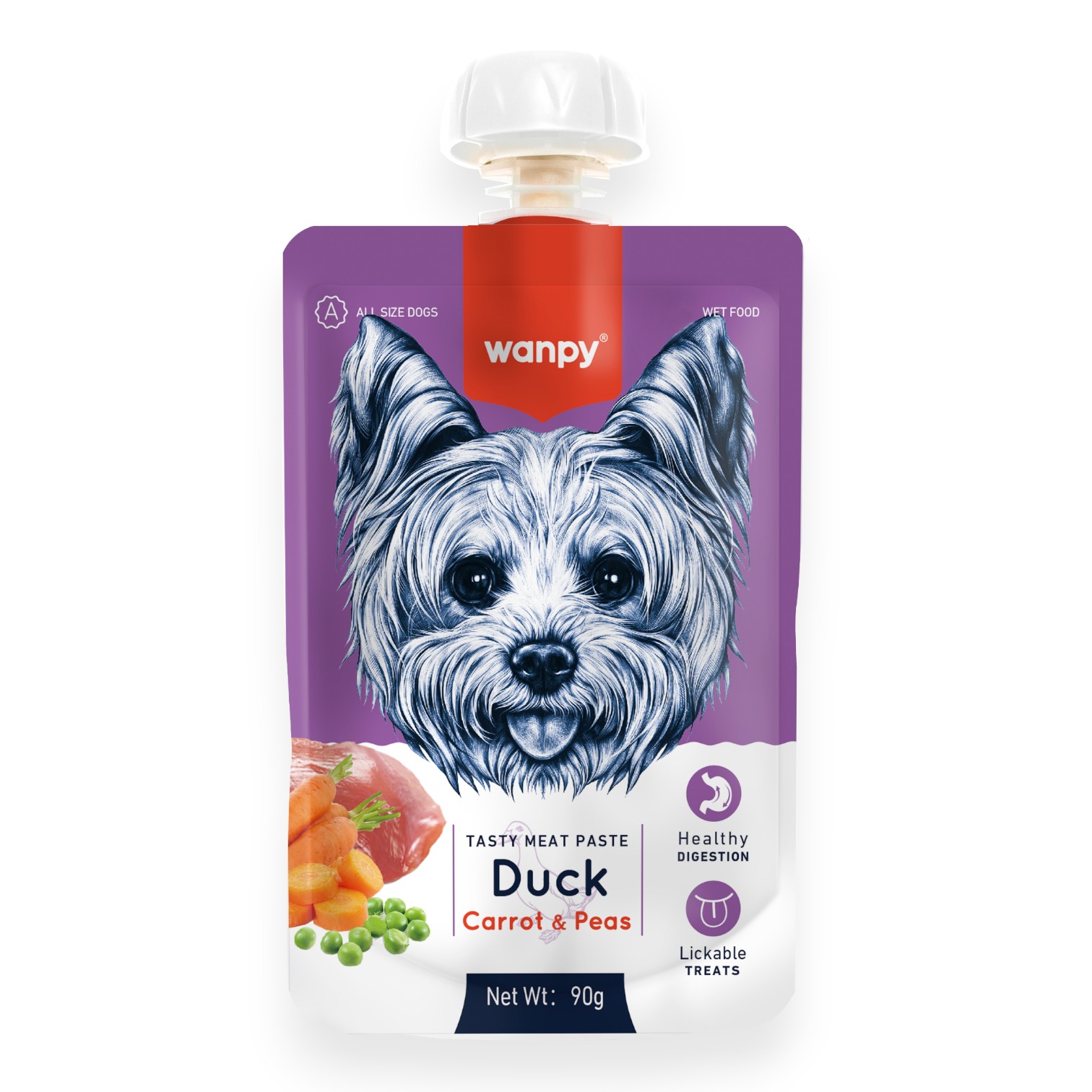 Súp Thưởng Wanpy Vị Thịt Vịt, Cà Rốt & Đậu Gói 90g cho Chó - Duck, Carrot & Pea