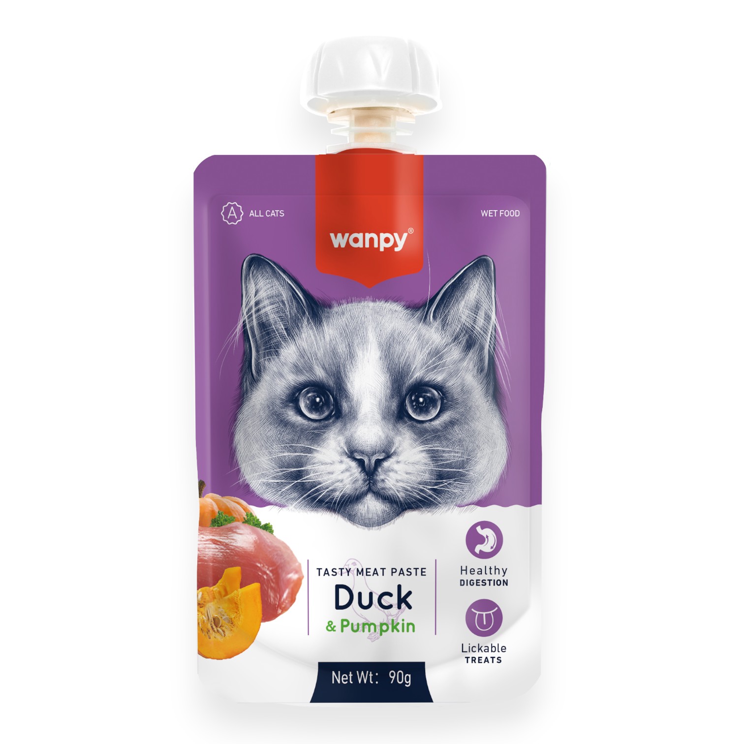 Súp Thưởng Wanpy Vị Thịt Vịt & Bí Đỏ Gói 90g cho Mèo - Duck & Pumpkin