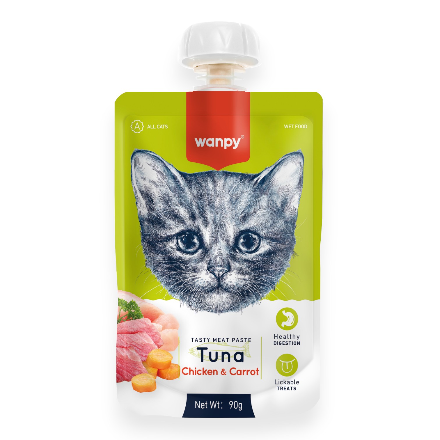 Súp Thưởng Wanpy Vị Cá Ngừ, Thịt Gà & Cà Rốt Gói 90g cho Mèo - Tuna, Chicken & Carrot