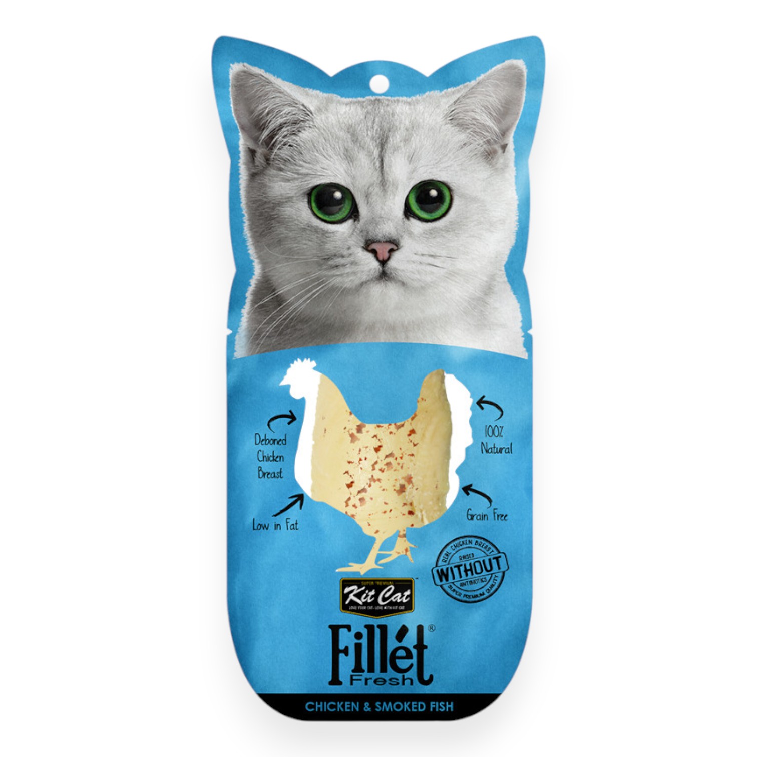 Treats Kit Cat Fillet Gà & Cá Hun Khói Gói 30g cho Mèo - Chicken & Smoked Fish