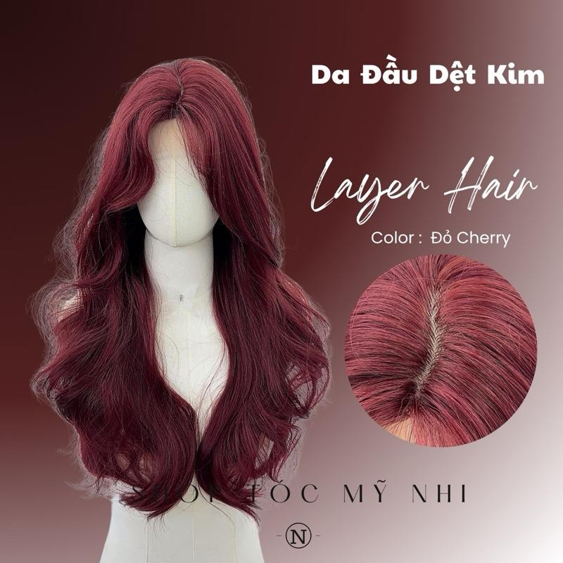 Tóc Giả Dệt Kim  Xoăn Layer Mái Bay Màu Tóc Đỏ Cherry x-dk1-0115