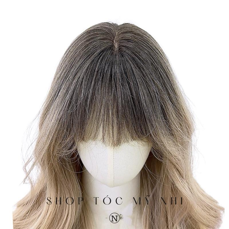 Tóc Giả Dệt Kim Xoăn Layer Mái Thưa Chân Tóc Đen Nhuộm Vàng Blonde x-dk-1015