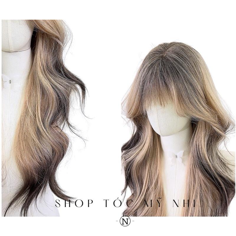 Tóc Giả Dệt Kim Mái Thưa Xoăn Sóng Lơi Màu Vàng Nhuộm Ombre x-dk-1016