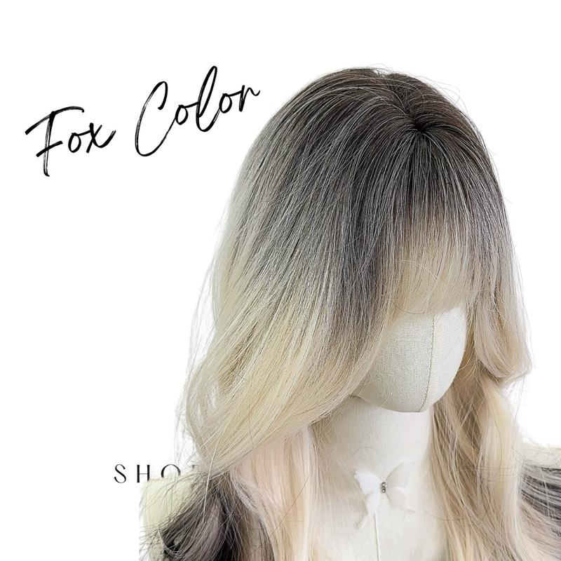 Tóc Giả Mỹ Nhi Xoăn Layer Mái Thưa Hàn Quốc Màu Tóc Vàng Bạch Kim Ombre x-dk-0105 Da Đầu Dệt Kim (tóc màu vàng tẩy ivory)