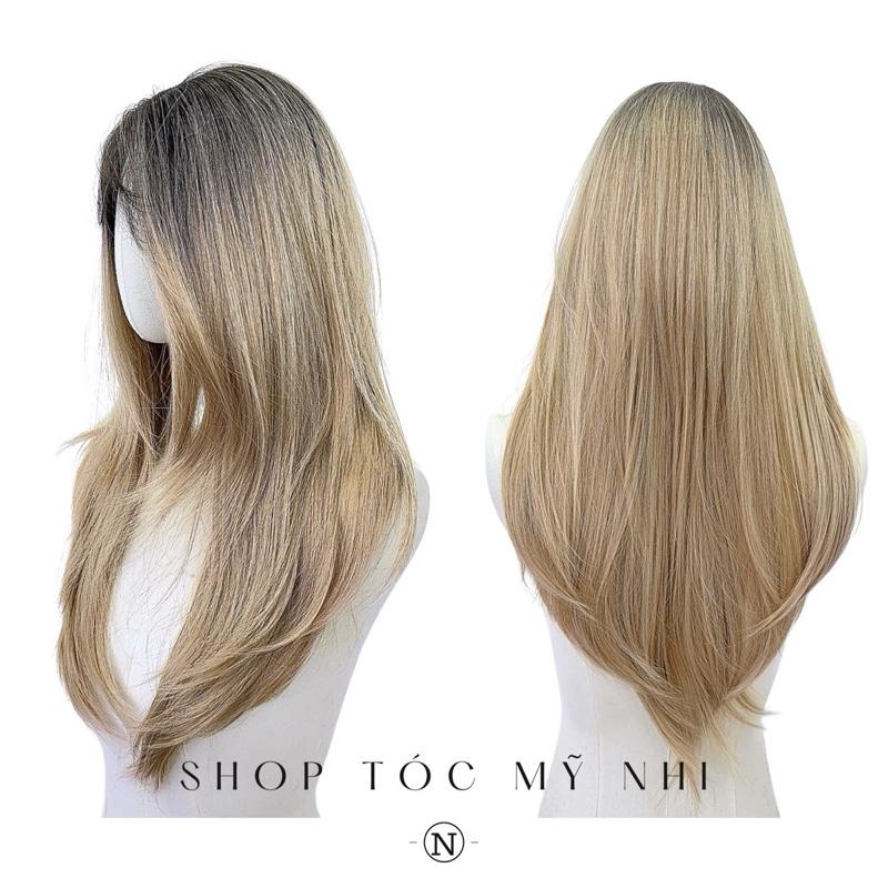 Tóc Giả Mỹ Nhi Cúp Layer Hai Mái Chân Tóc Đen Nhuộm Màu Ombre Vàng Blonde c-dk1-1002 Da Đầu Dệt Kim 8% VAT