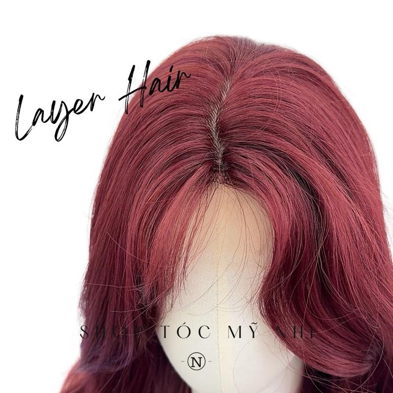 Tóc Giả Dệt Kim  Xoăn Layer Mái Bay Màu Tóc Đỏ Cherry x-dk1-0115