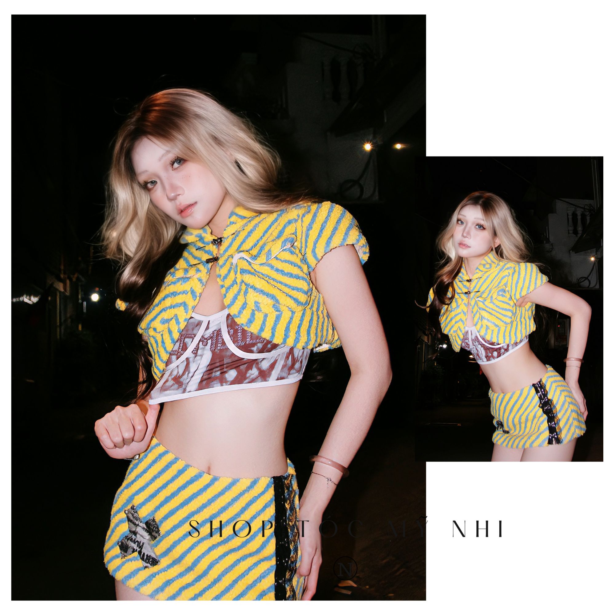 Tóc Giả  Dệt Kim Xoăn Layer Mái Bay Màu Tóc Vàng Mơ Nhuộm Ombre x-dk1-0117