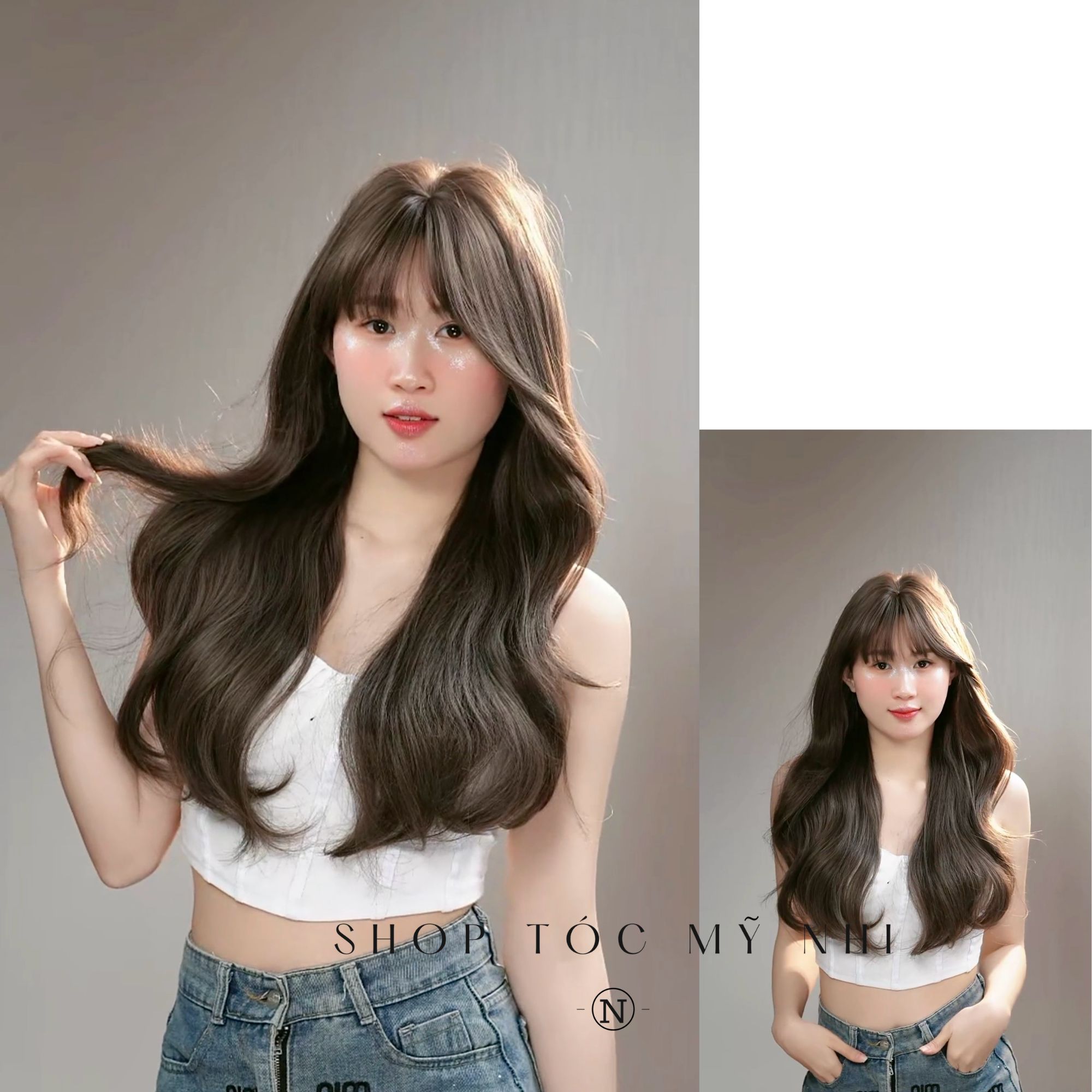 Tóc Giả Nguyên Đầu Dệt Kim  Mái Thưa Xoăn Layer CH001 65cm
