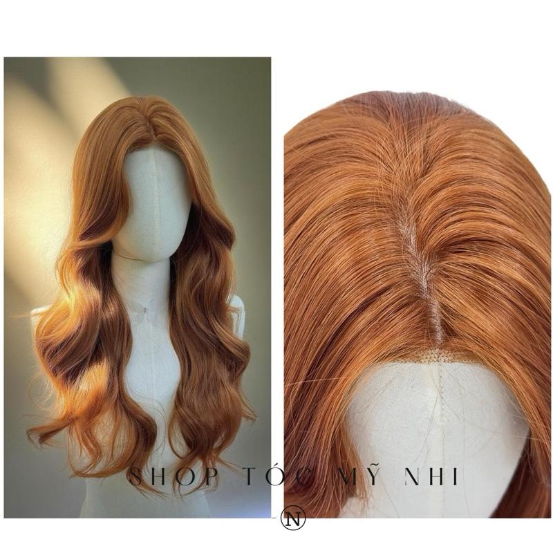 Tóc Giả Dệt Kim Xoăn Layer Hai Mái Màu Tóc Nâu Cam x-dk1-0119 dài 60cm