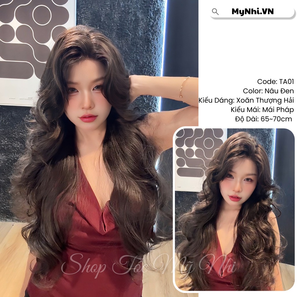 Tóc Giả Dệt Kim Hải Mái Pháp Xoăn Thượng TA01 Dài 65cm