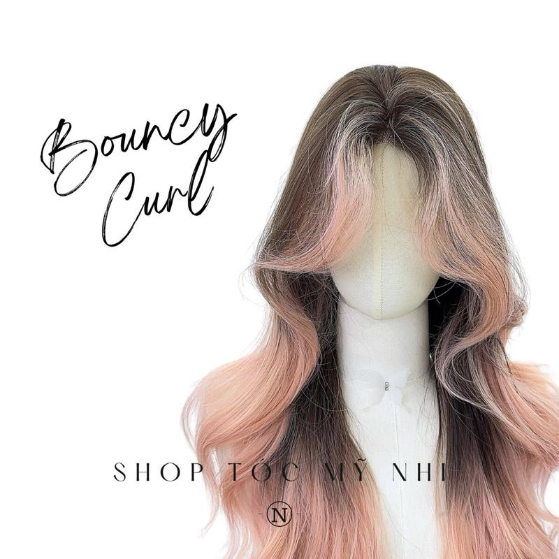 Tóc Giả 3D Bouncy Curl Xoăn Bung Layer Mái Bay Màu Nâu Nhuộm Balayage Hồng x-3d-0202