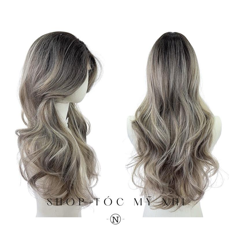 Tóc Giả Mỹ Nhi Xoăn Layer Hai Mái Bay Màu Tóc Nhuộm Ombre Highlight Sliver x-dk1-0113 Da Đầu Dệt Kim