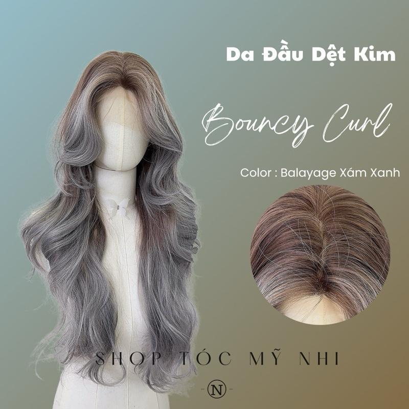 Tóc Giả 3D Bouncy Curl Tóc Xoăn Bung Layer Mái Bay Màu Tóc Balayage Xám Xanh x-3d-0201