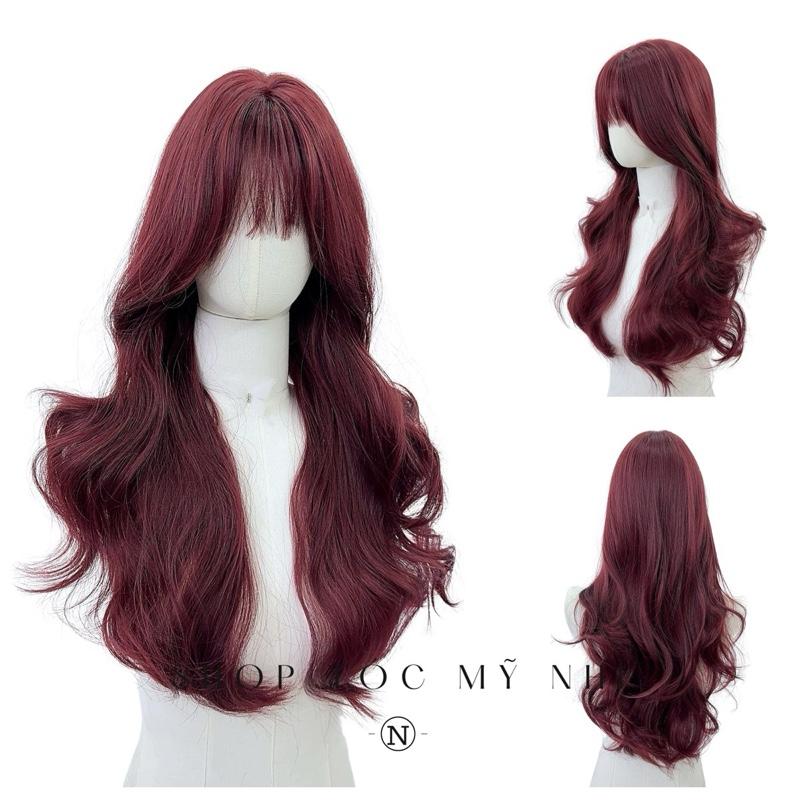 Tóc Giả Mỹ Nhi Xoăn Layer Mái Thưa Hàn Quốc Màu Đỏ Cherry x-dk-0104 Da Đầu Dệt Kim