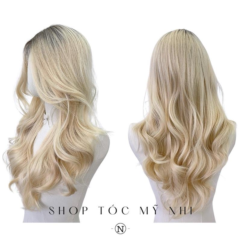 Tóc Giả Mỹ Nhi Xoăn Layer Nhuộm Chân Tóc Vàng Bạch Kim Dài 60cm x-dk1-0111 Da Đầu Dệt Kim (Platinum Blonde)
