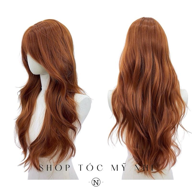 Tóc Giả Mỹ Nhi Xoăn Layer Dài Mái Thưa Hàn Quốc Màu Nâu Cam x-dk-1017 Da Đầu Dệt Kim