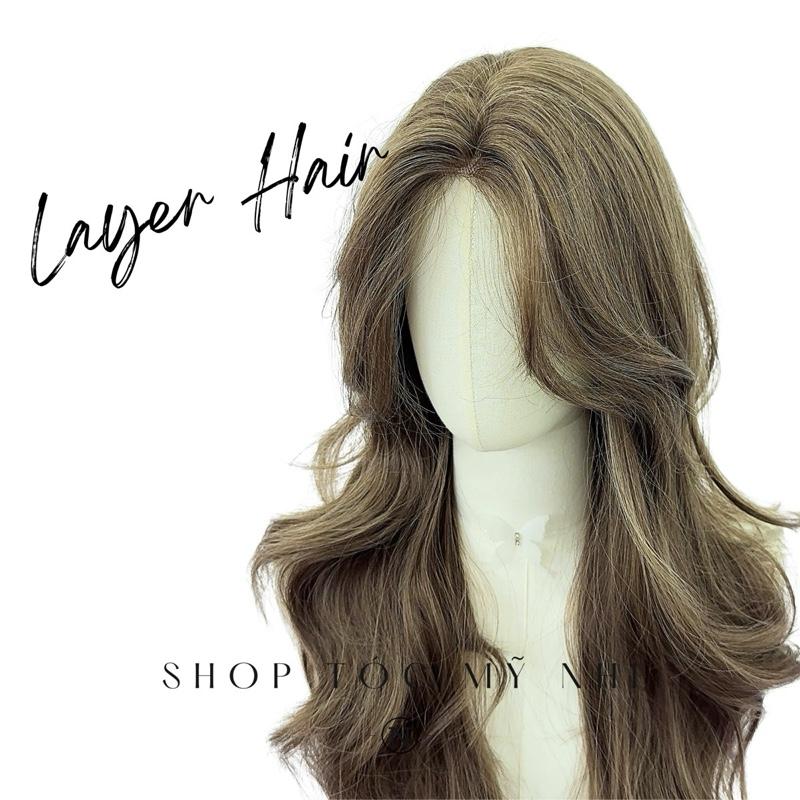 Tóc Giả Mỹ Nhi Xoăn Layer Mái Bay Màu Tóc Rêu Khói x-dk1-0116 Da Đầu Dệt Kim