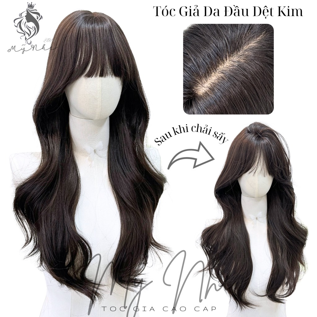 Tóc Giả Nguyên Đầu Dệt Kim CH001 Xoăn Layer Mái Thưa 65cm