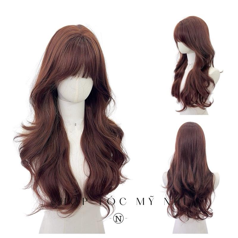 Tóc Giả Mỹ Nhi Xoăn Layer Mái Thưa Hàn Quốc Màu Tóc Nâu Choco x-dk-0101 Da Đầu Dệt Kim