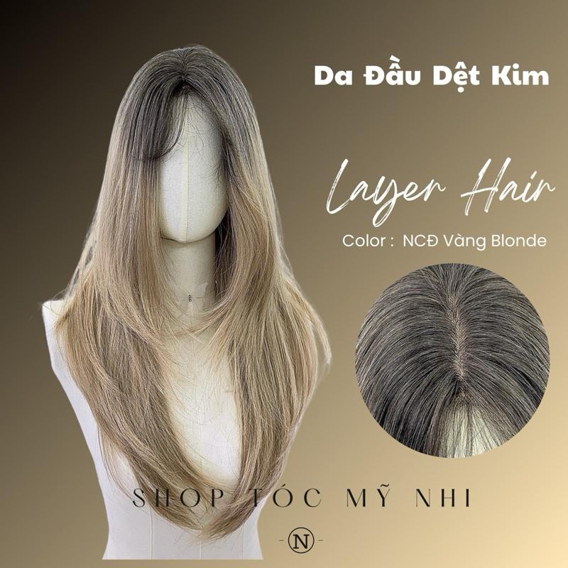 Tóc Giả Mỹ Nhi Cúp Layer Hai Mái Chân Tóc Đen Nhuộm Màu Ombre Vàng Blonde c-dk1-1002 Da Đầu Dệt Kim 8% VAT