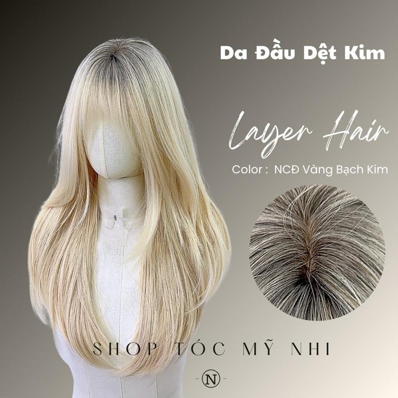 Tóc Giả Mỹ Nhi Cúp Layer Mái Thưa Hàn Quốc Chân Tóc Đen Nhuộm Màu Vàng Bạch Kim c-dk-0907 Da Đầu Dệt Kim (platinum blonde) VAT 8%