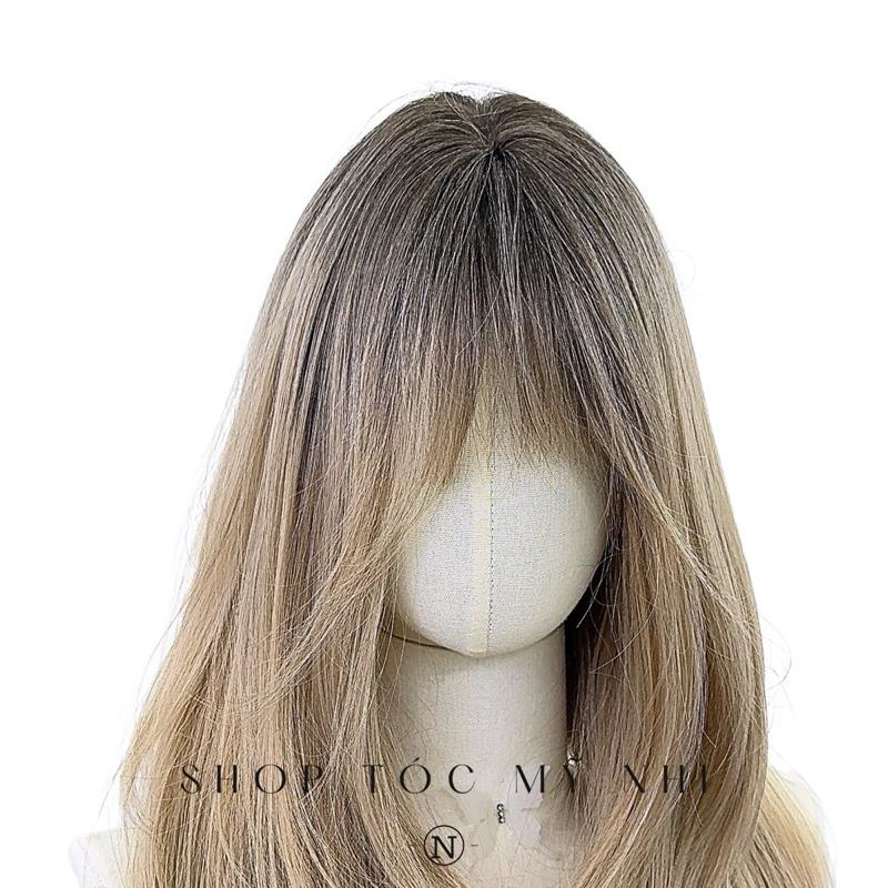 Tóc Giả Mỹ Nhi Cúp Layer Mái Thưa Hàn Quốc Chân Tóc Đen Nhuộm Ombre Vàng Blonde C-dk-0906 Da Đầu Dệt Kim (rẻ ngôi được)